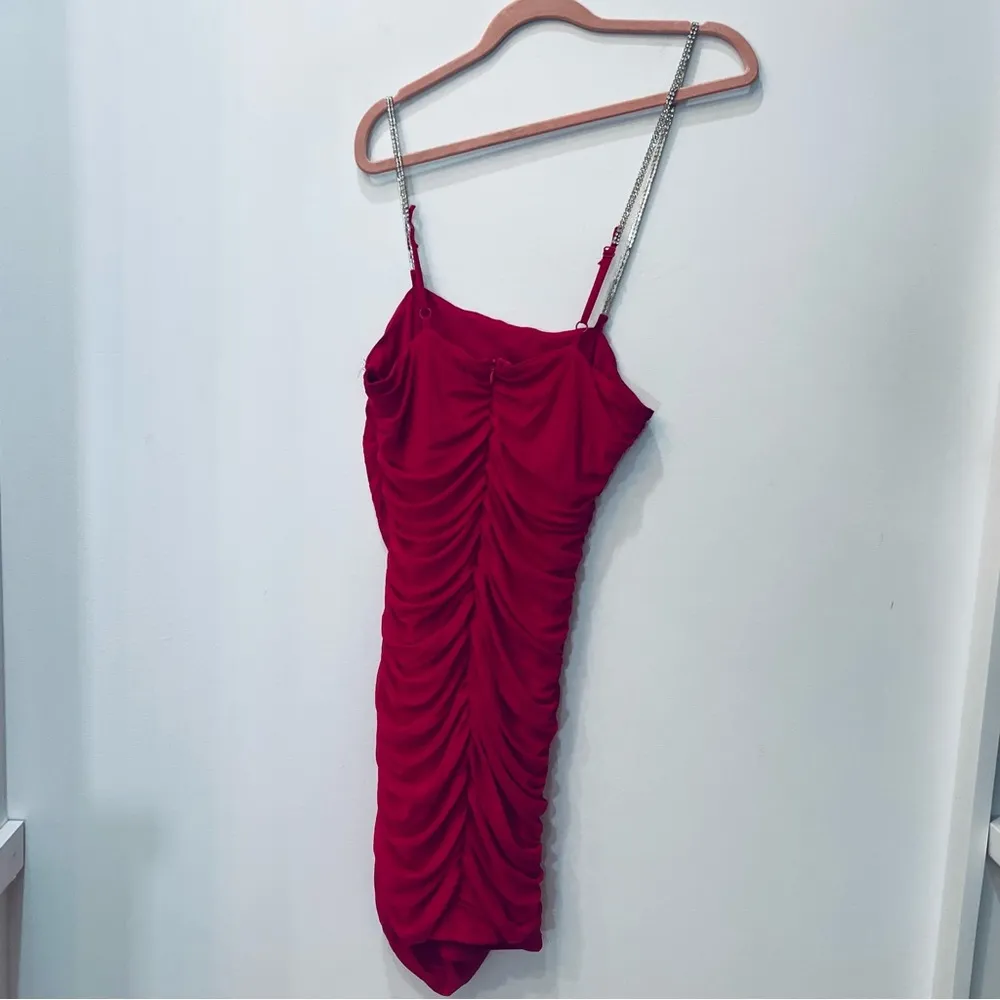 NWT Forever 21 Rhinestone Ruched Mini Dress sz Large shocking pink - Image 37