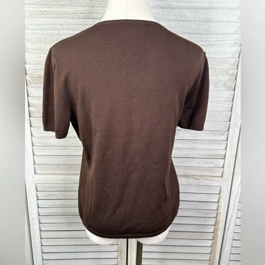 LAUREN (Ralph Lauren) Women's 90's-Y2K Brown Short Sleeve Silk Blend Sweater-M - Image 2