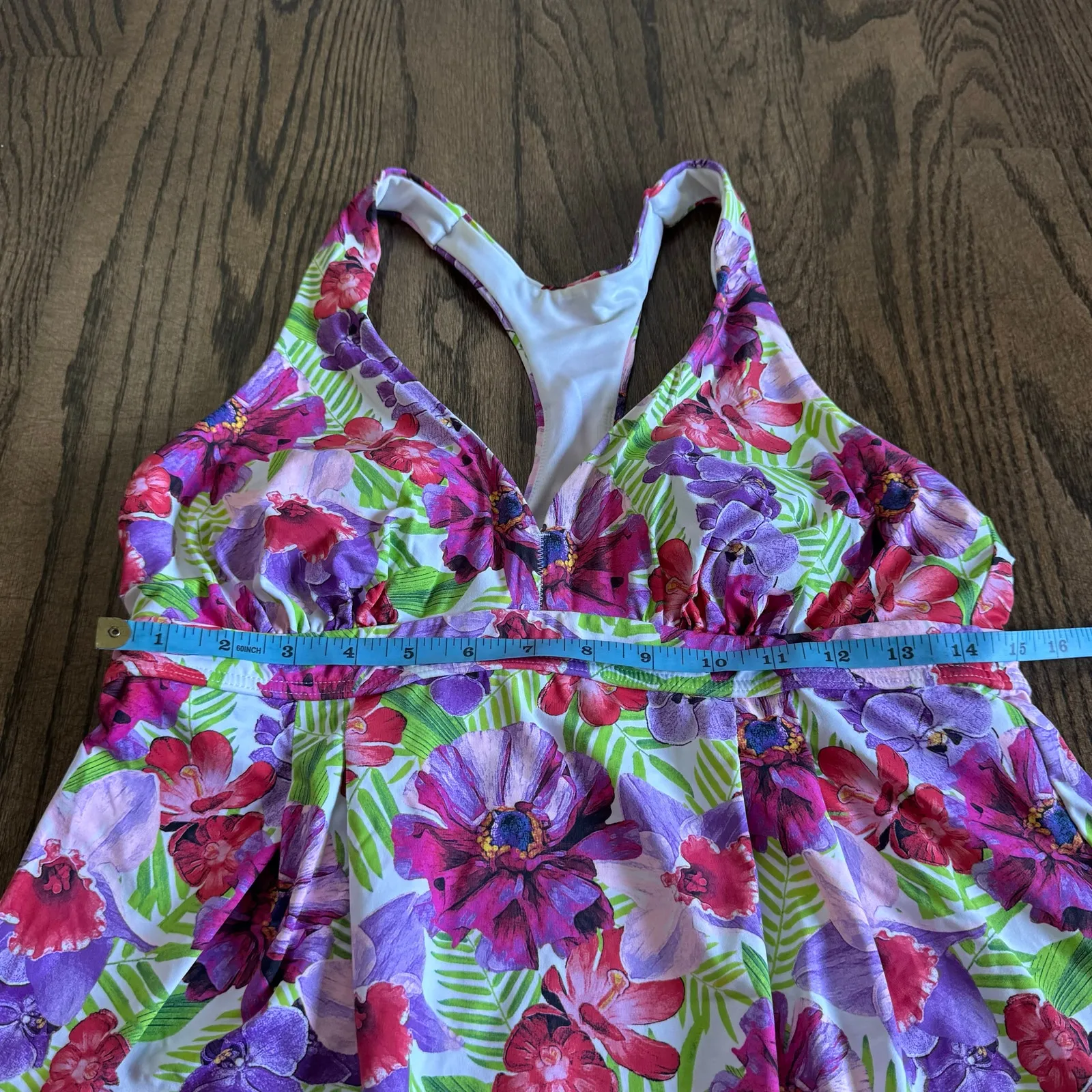Lands End Womens Bright Floral Palms Racerback Tankini Swim Suit Top Size 10 - Image 7