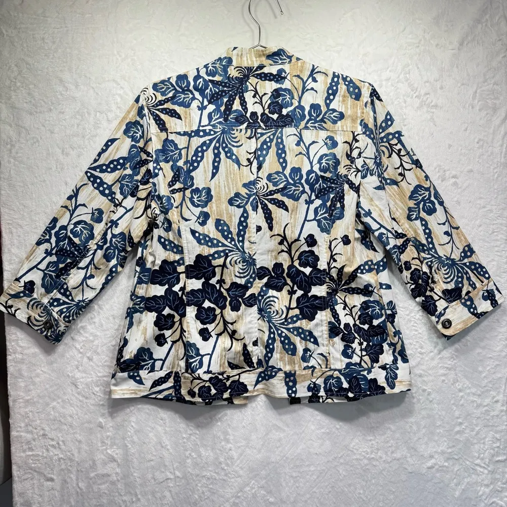 Chico’s Floral Leaf Print Open Front Lightweight Topper Jacket 3/4 Sleeve 1/M - Image 2
