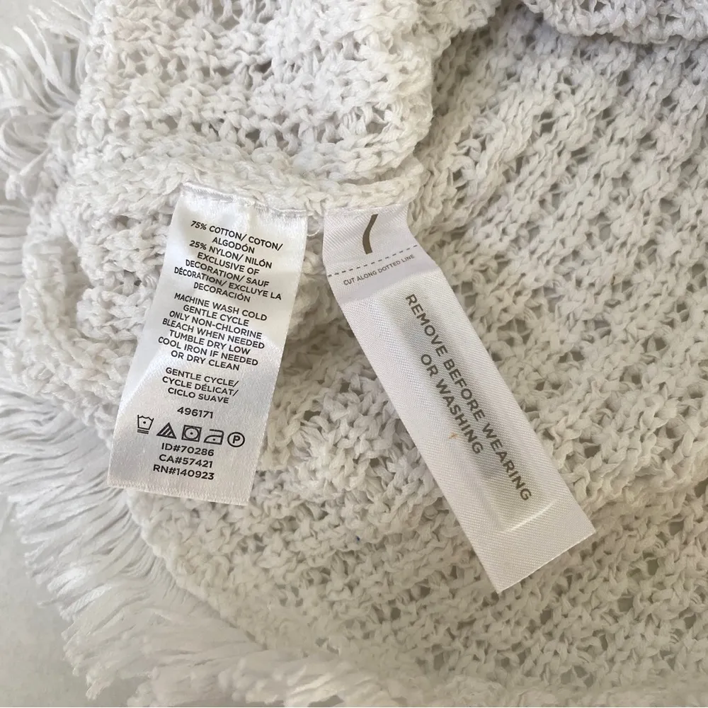 Lou & Grey open knit fringe hem sleeve short sleeve top Sz Small - Image 11