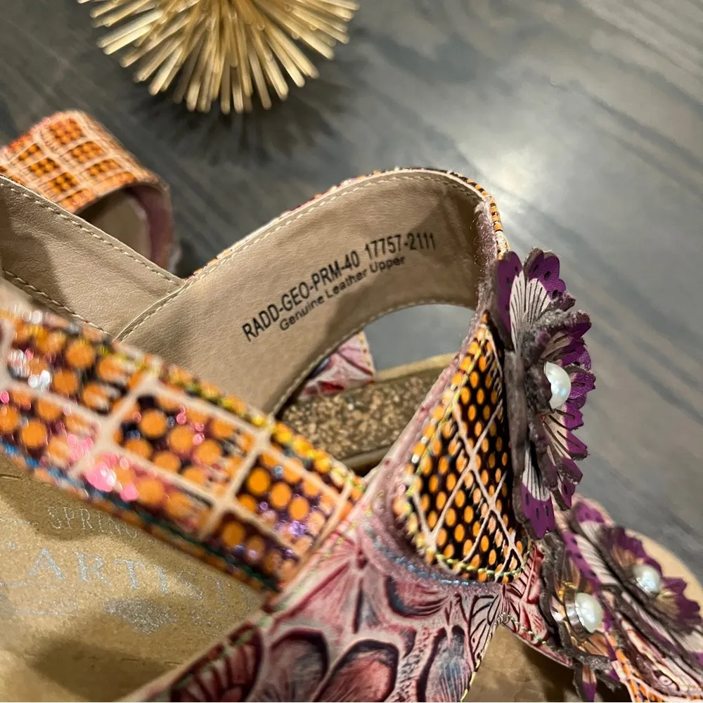 Spring Step L'Artiste Radd Back Strap Sandal Purple Multicolor Size 40 (US 9.5) Gold - Image 7