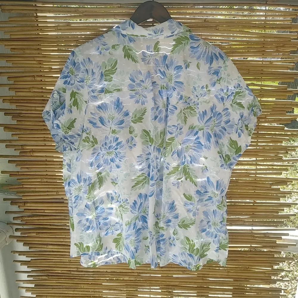 Gloria Vanderbilt 1X Blue Green All Over Floral Swiss Dot Cotton Aloha Top Plus - Image 5