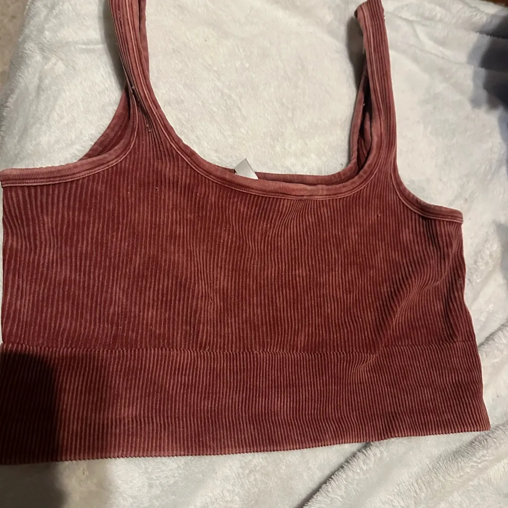 Ribbed Pink Crop Top Zenana Outfitters L/XL - Image 2