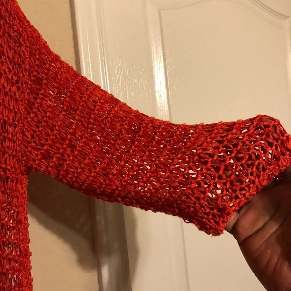 Chico’s orange ribbon yarn sweater sz large - Image 5