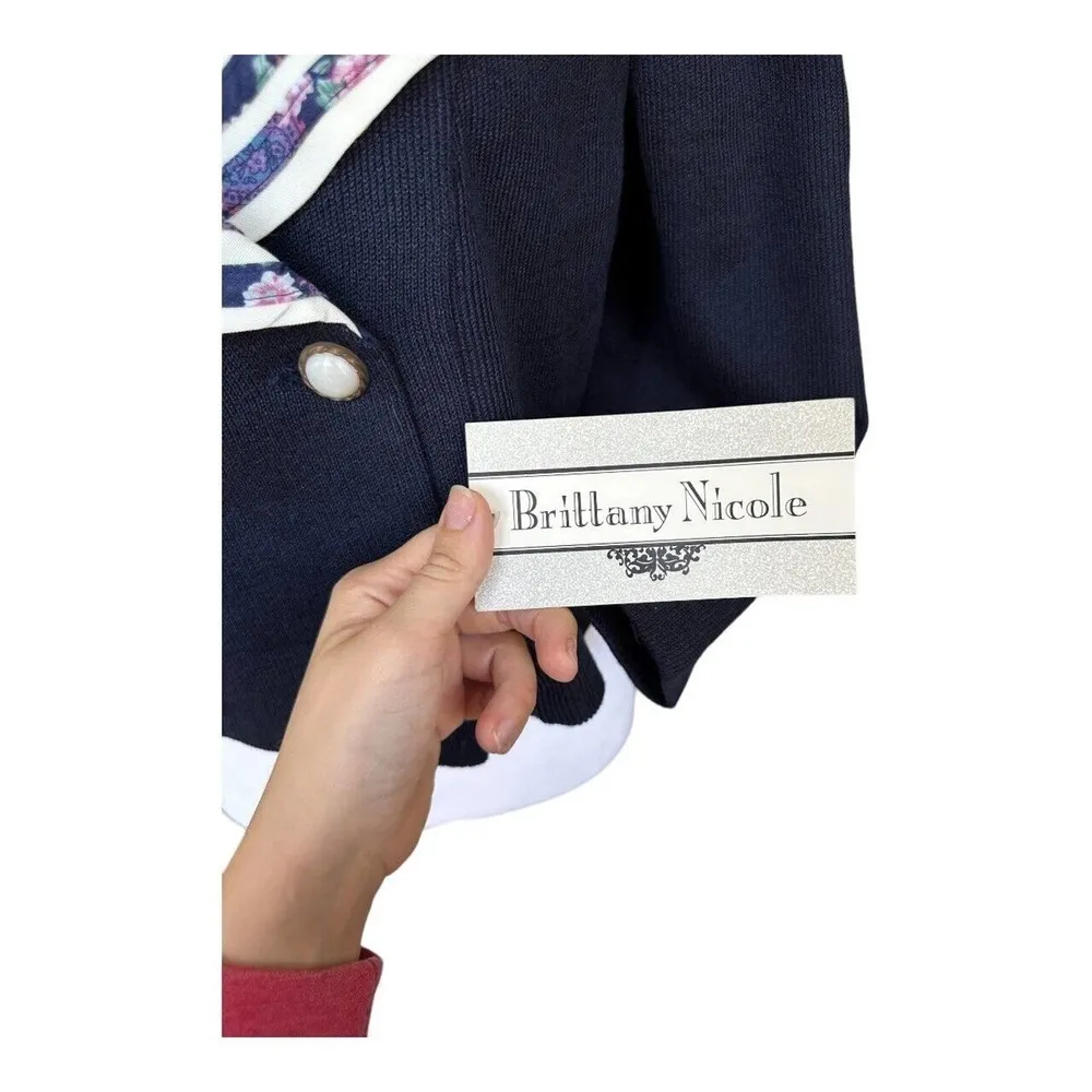 Brittney Nicole Cardigan Blazer Vintage 80’s Sailor Floral Blue Pearl Button M‍ Size M - Image 2