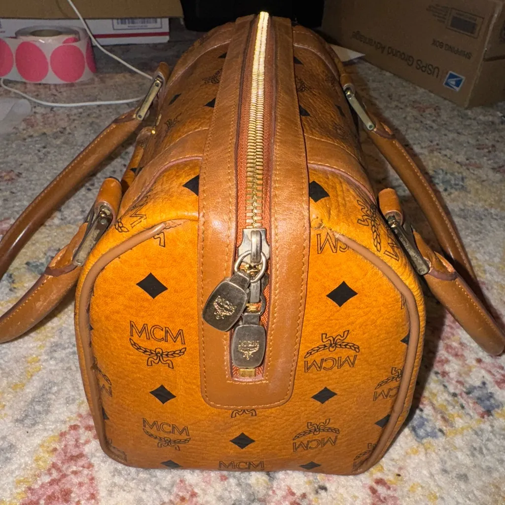 MCM Tan Leather Satchel with Gold Accents - Image 4