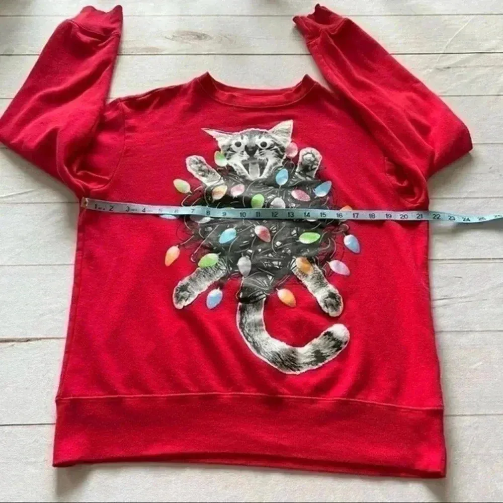 Mad Engine Women’s Christmas Tangled Cat Lights Ugly Xmas Sweatshirt Red… Red - Image 4
