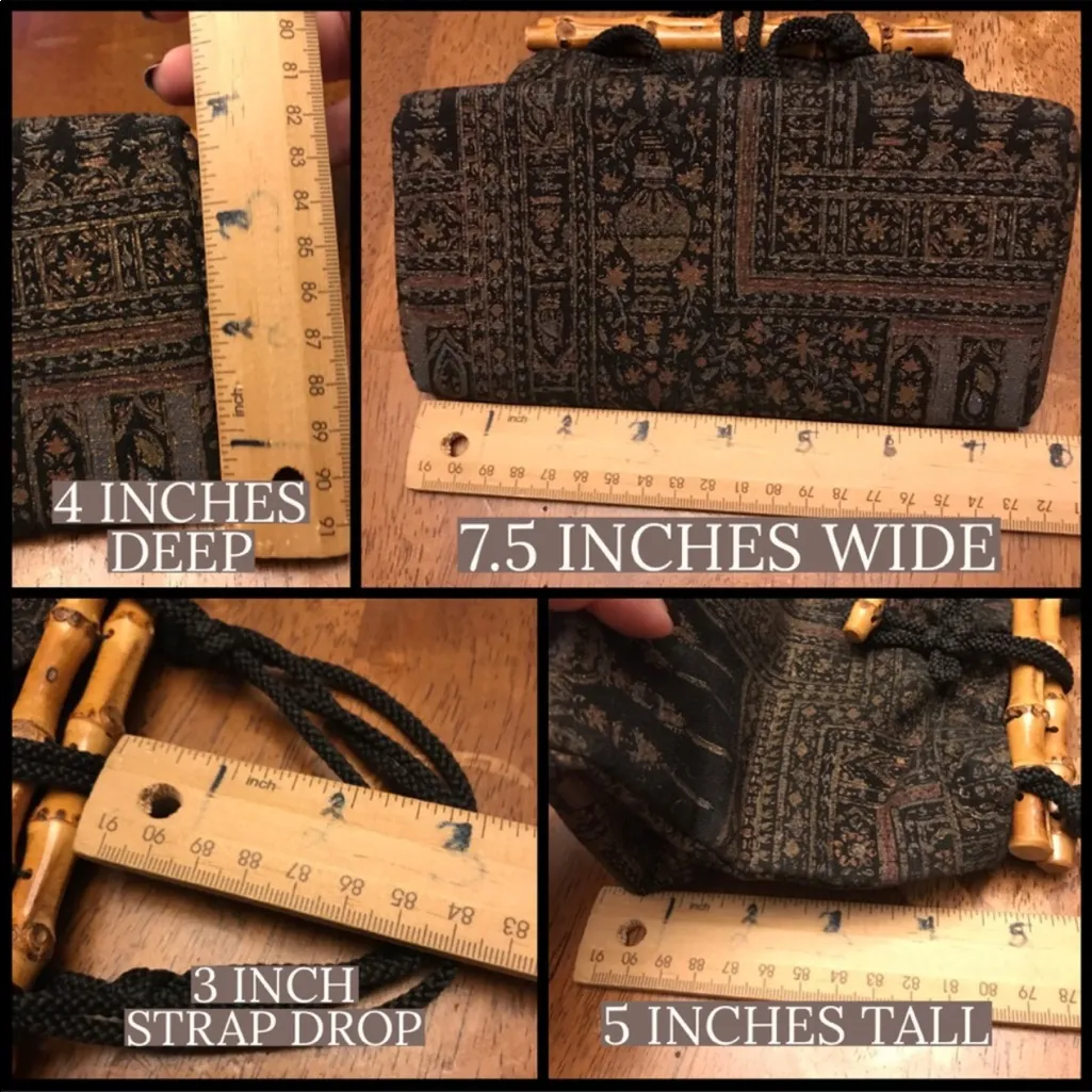 VINTAGE CIRCA 1970'S HANDMADE BROWN AND NEUTRALS FOLIATE BAMBOO HANDLE TOTE - Image 14