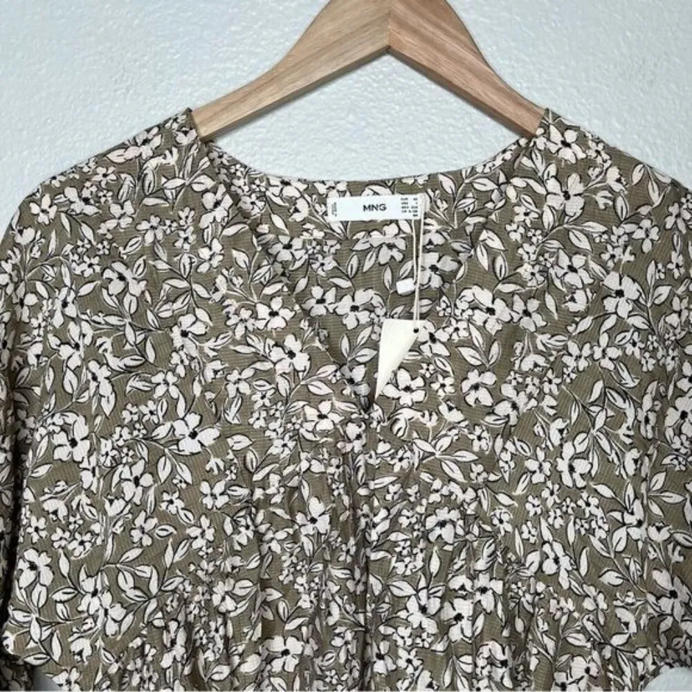 MNG Mango floral tunic v-neck 3/4 sleeve blouse top size xs - Image 4