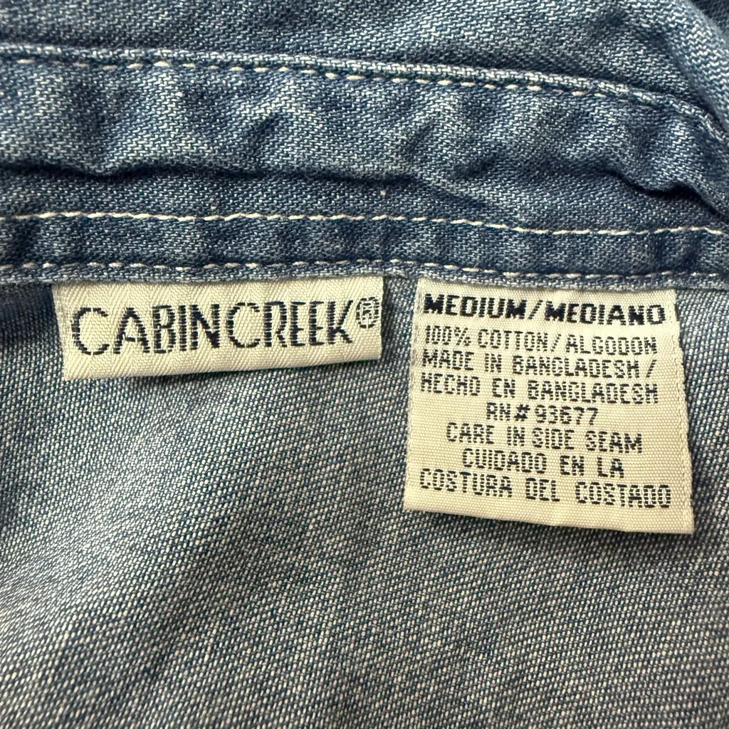 Vintage 90s Cabin Creek Sleeveless Denim Button Up Shirt Embroidered Fish - Image 7