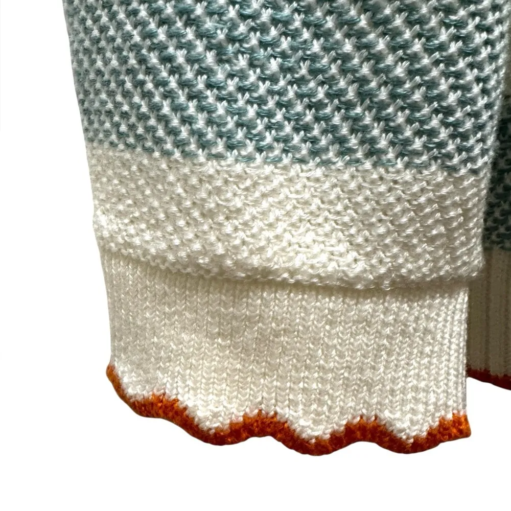 Democracy Cream and Blue Knit Sweater Size L Classic Casual Closet Staple Preppy - Image 5