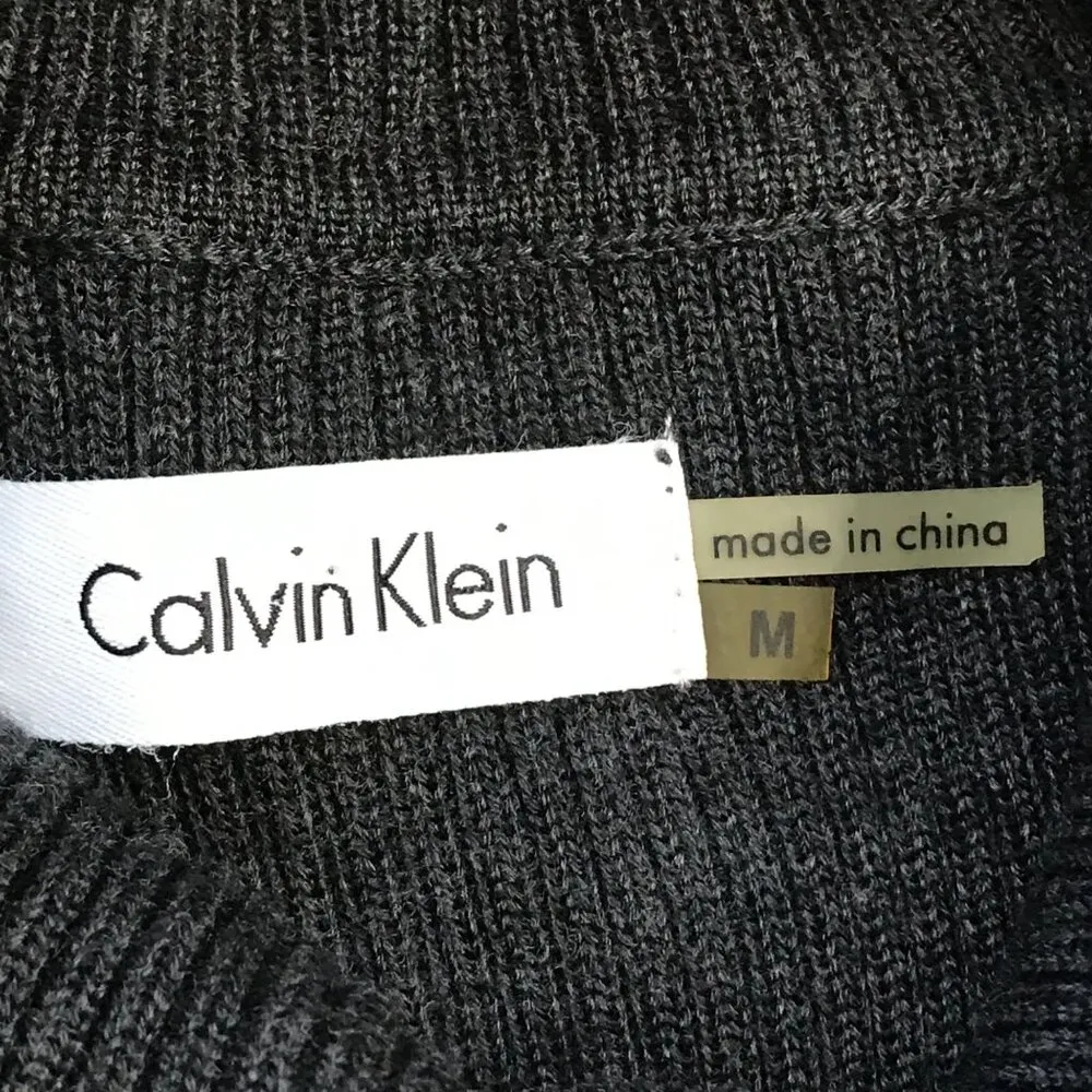 Calvin Klein Knit Sweater Dress Womens Medium Gray Cowl Neck Pleated Long Sleeve - Image 5