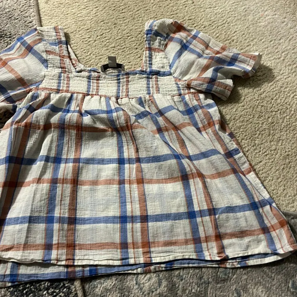 Alexander Jordan Blouse Cream/Multi Plaid, sz M Red Size M - Image 5