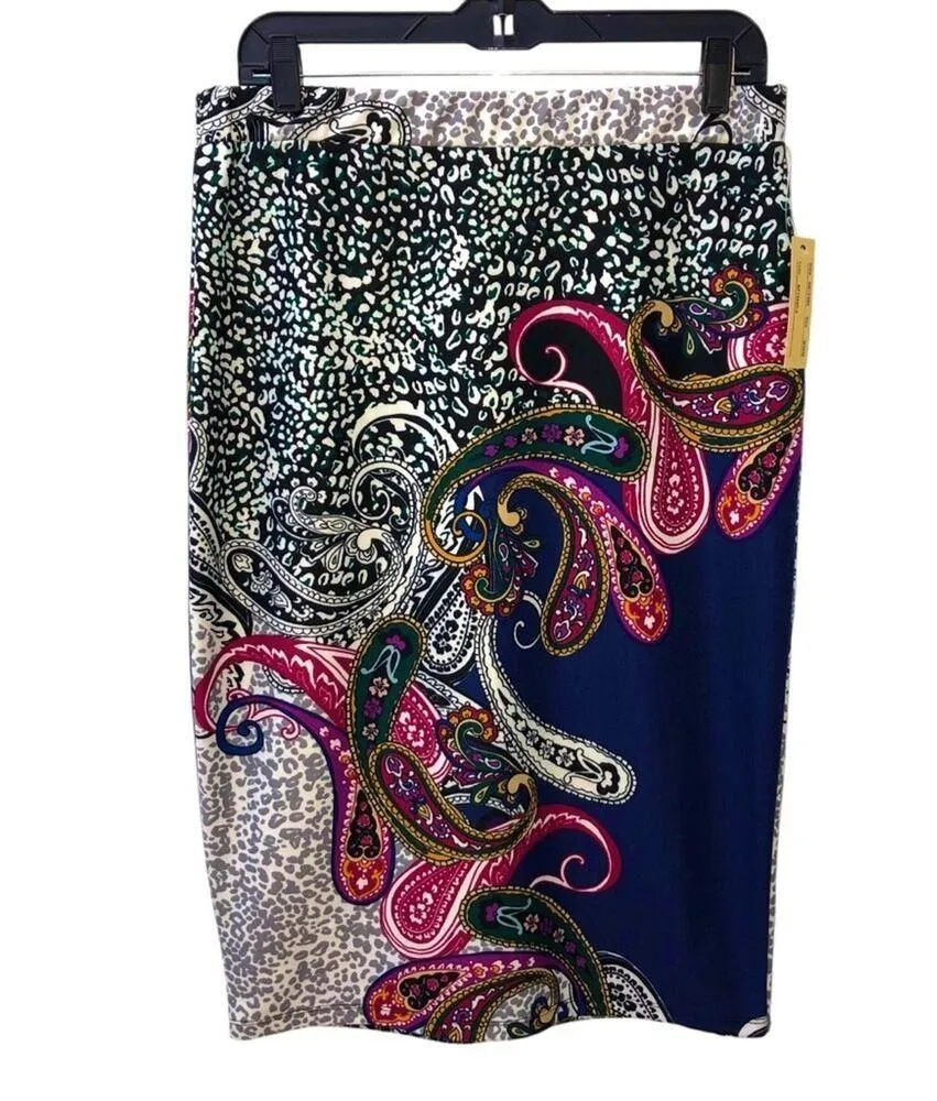 Melissa Paige Paisley Print Jersey Knit Pull On Skirt Medium NWT - Image 2