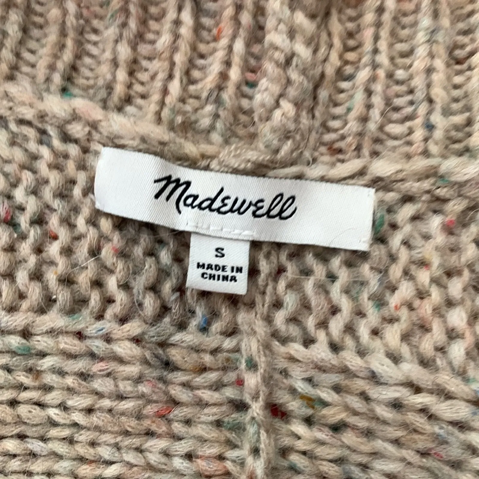 Madewell Oatmeal Confetti Fisherman Cable Knit Open Front Cardigan Sweater - Image 5
