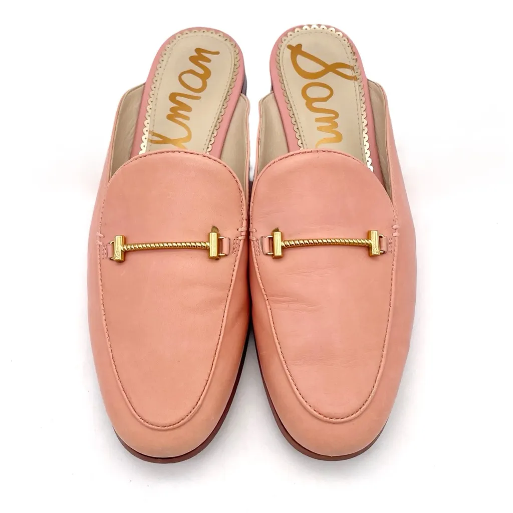 Sam Edelman Laurna Mules Size 7 Pink Leather Slip-On Loafers Gold Bit Horsebit - Image 6