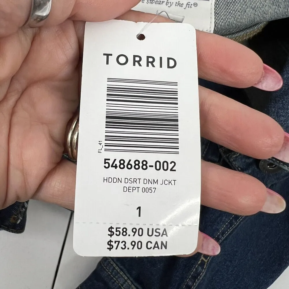 Torrid Plus 1X Trucker Jean Jacket Denim Blue Medium Wash Stretch Pockets NEW - Image 8