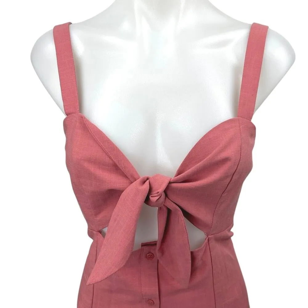 Superdown Sage Pink Sleeveless Bow Tie Button Cami Camisole Midi Tank Dress M - Image 3