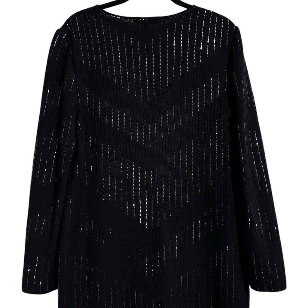 St. John Black Sequin Sweater Knit Dress Long Sleeve Size Medium - Image 5
