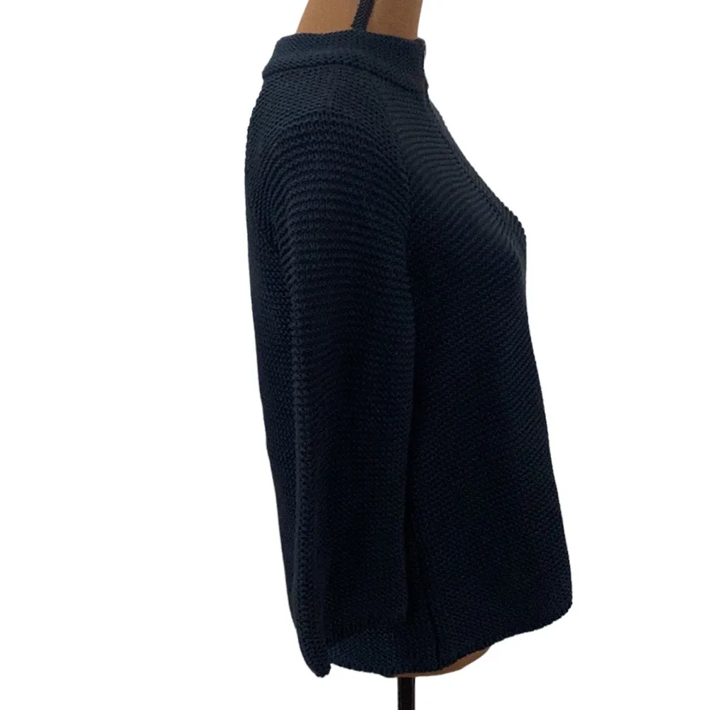 Talbots black cotton zippered chunky knit stand collar cardigan size S - Image 54