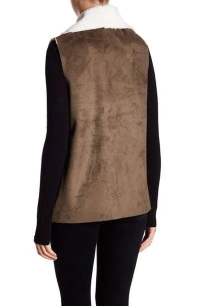 Susina Faux Suede And Shearling Fuzzy Vest Brown Size XS petite - Image 2