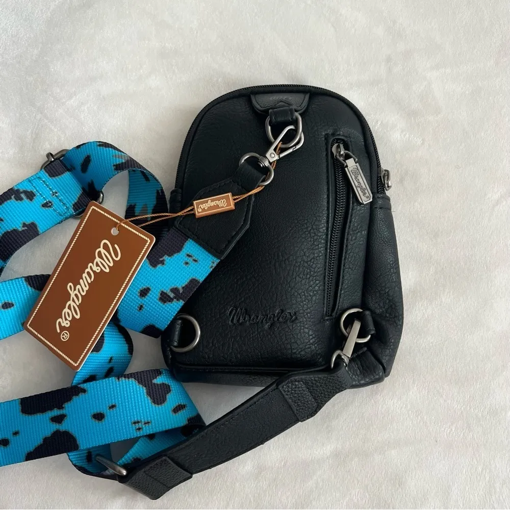 Wrangler Turquoise Cow Print Sling Bag - Image 11