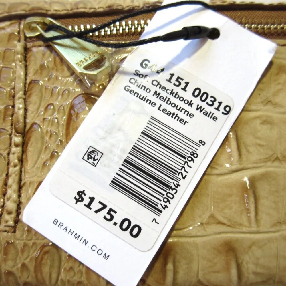 Brahmin NWT  Soft Checkbook Wallet in Chino Melbourne Croc-embossed Leather - Image 6