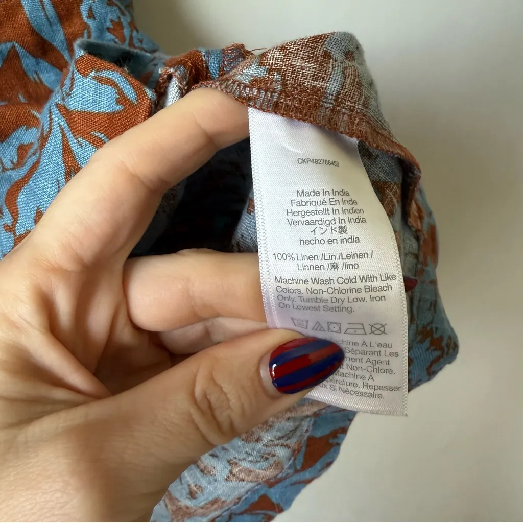 Madewell Blue Brown Floral 100% Linen Sweetheart Mini Dress 4 - Image 9