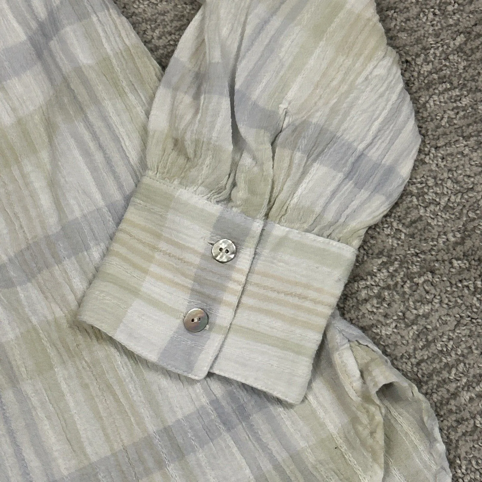 Faherty Ollie Top Womens Large Popover Shirt Organic Cotton Beige Green Blue - Image 4