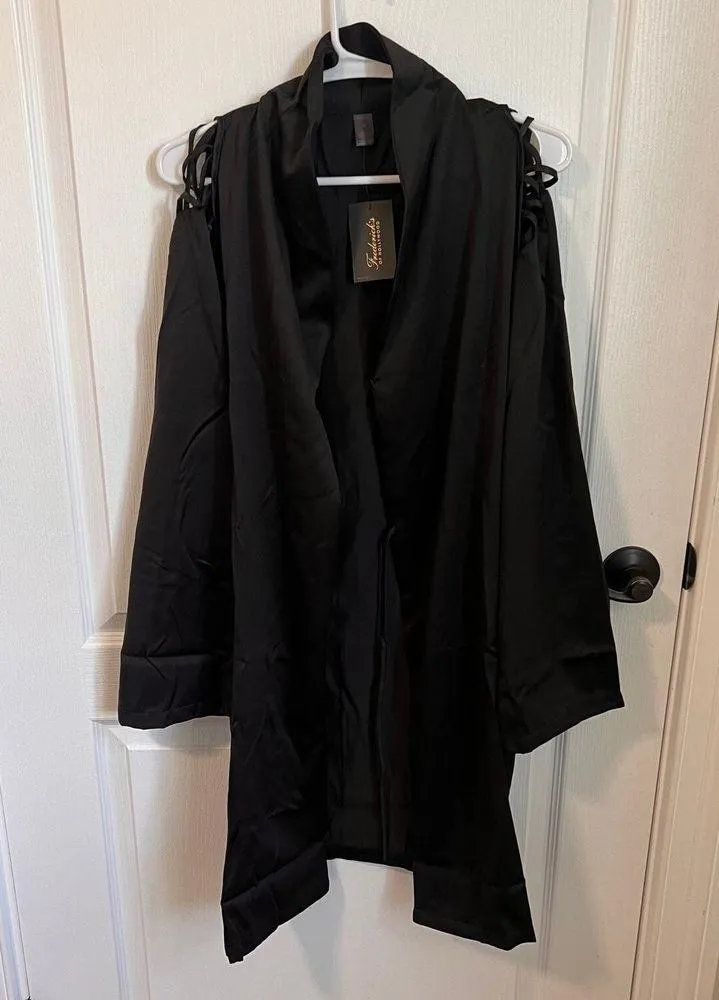Frederick's of Hollywood Robe Womens Summer Lattice Lacing Robe Medium Black NWT - Image 2