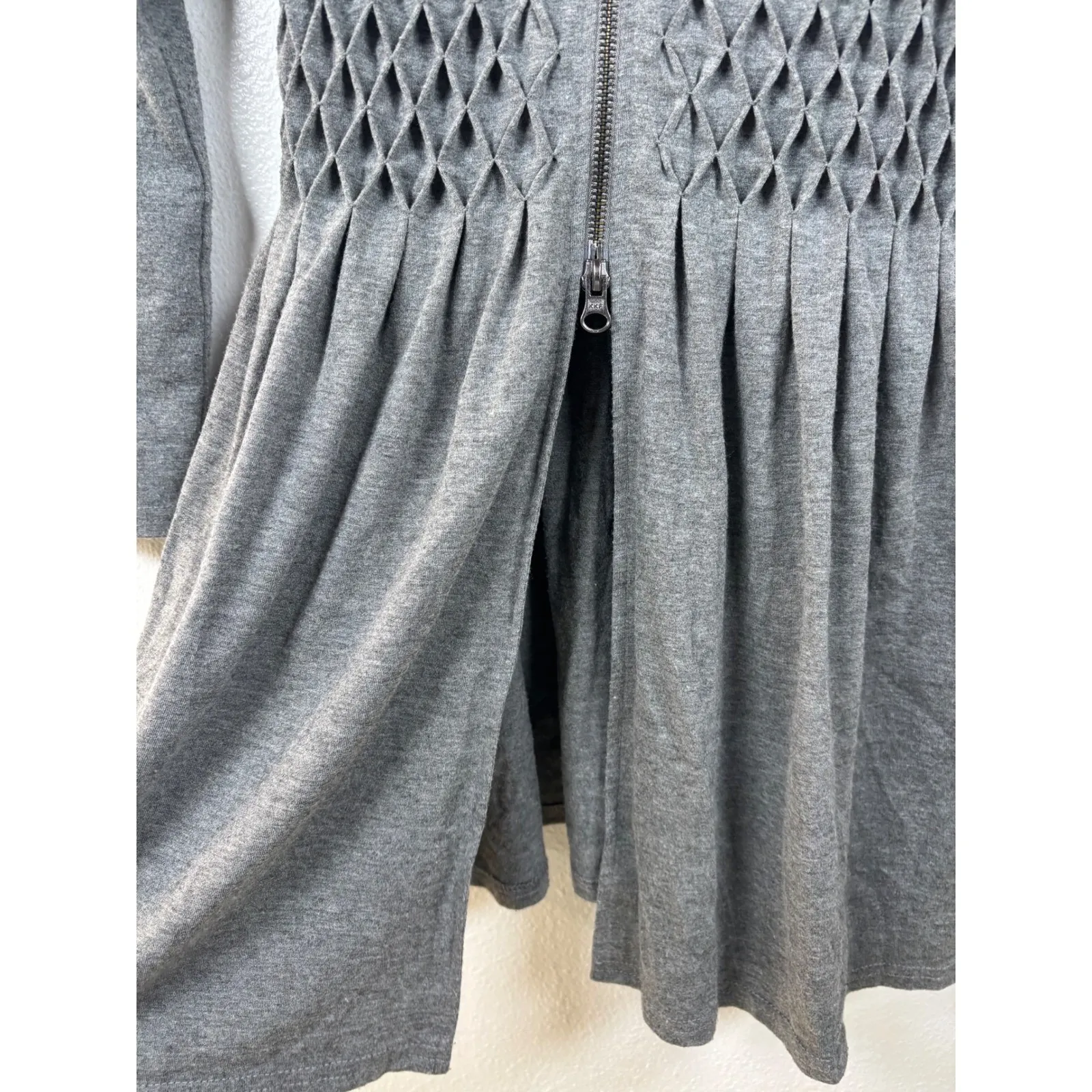 Joseph Ribkoff Size 8 Zip Sweater Gray Hooded Long Sleeve Diamond Detail Jacket - Image 3