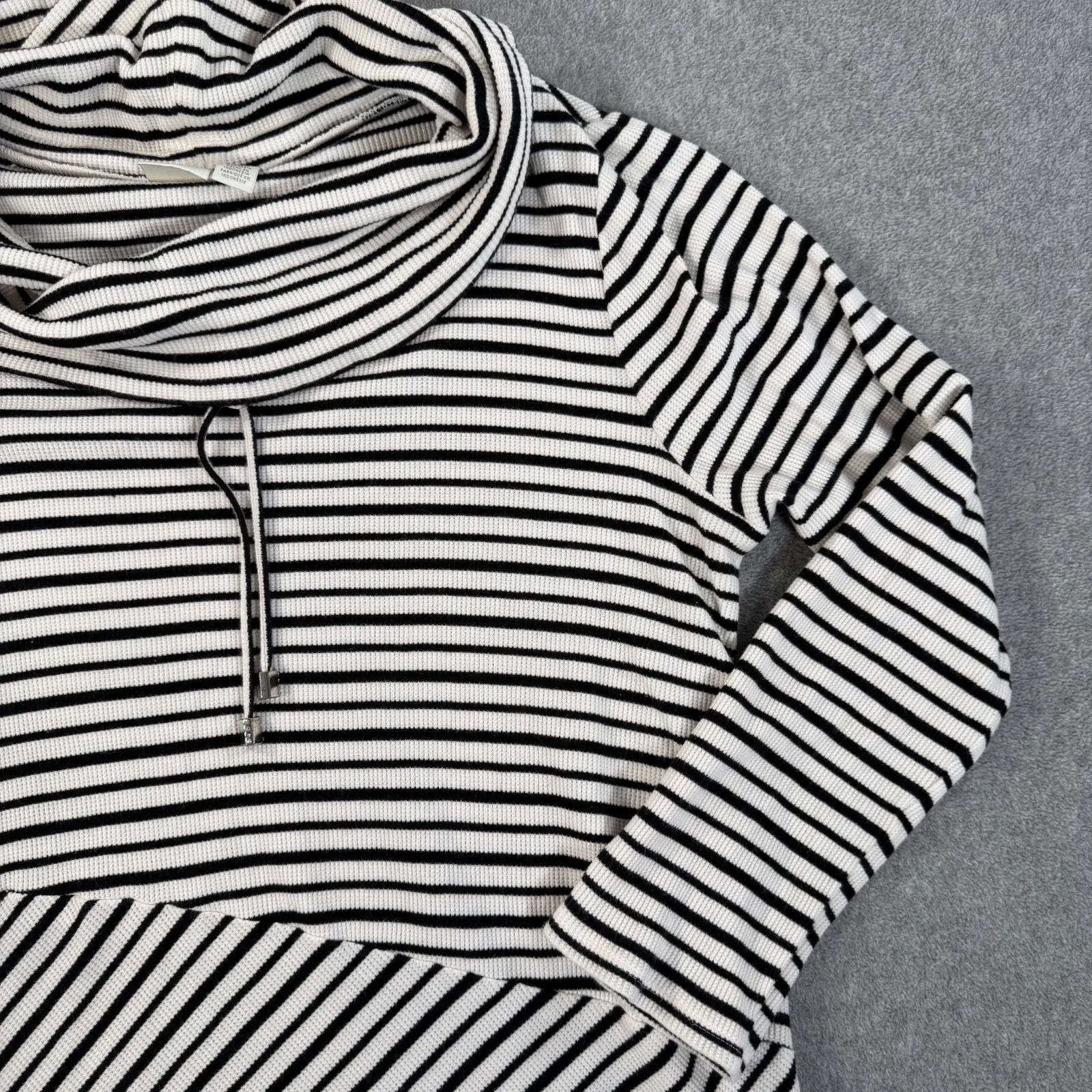 Chicos Zenergy Striped Asymmetrical Hem Cowl Neck Top Women's LG/12 Black White - Image 2