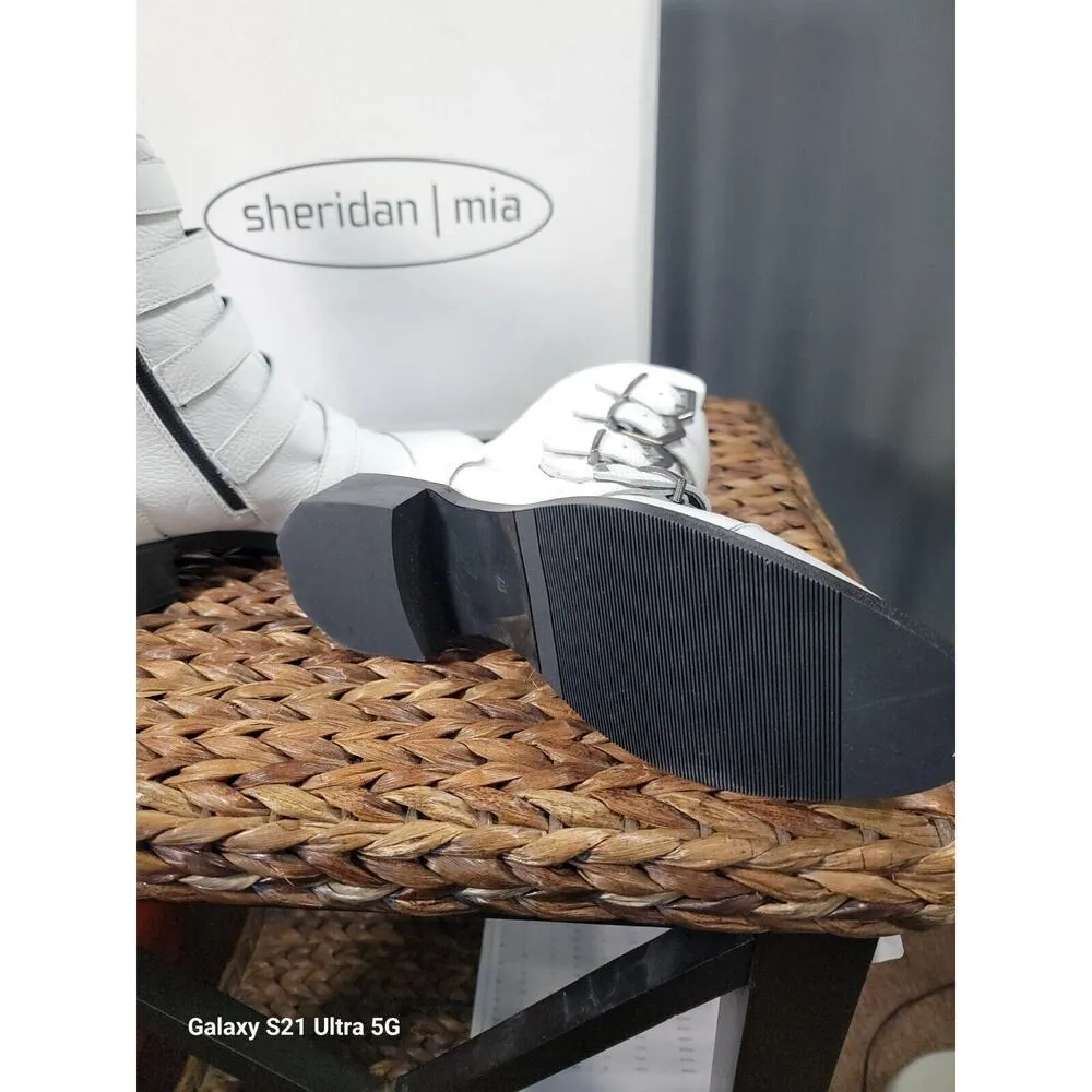 New Beautiful Sheridan Mia Knight Buckle Boot In White Leather Sz 40 US 9 - Image 9