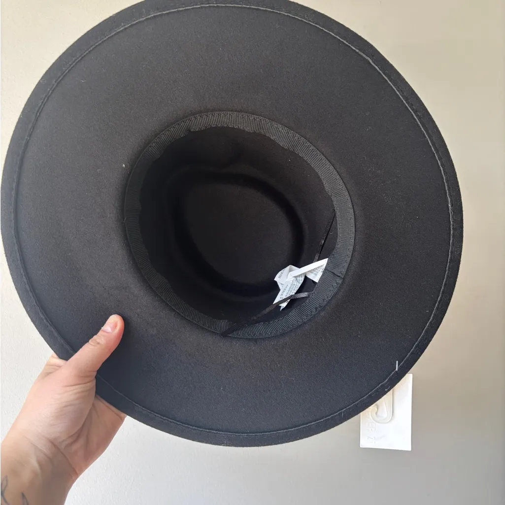 NEW Forever 21 Black Felt‎ Hat Fedora with Faux Leather Detailing Wide Brim - Image 7