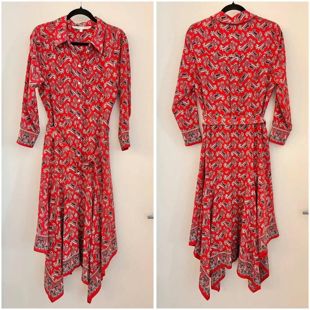 Veronica Beard Willamette Silk Button Down Paisley Belted Midi Dress 10 LIKE NEW - Image 4