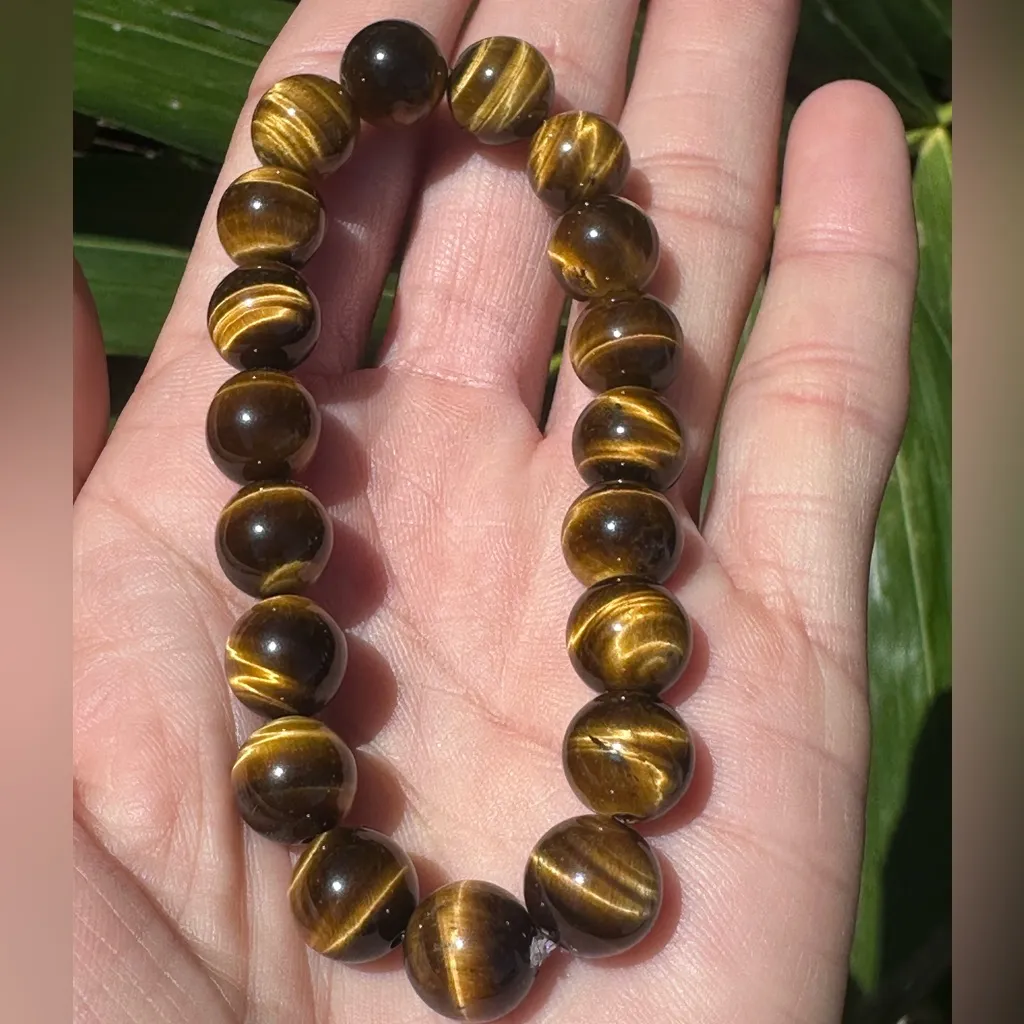 Natural Tiger's Eye AAA+ 10mm Round Beaded Amazing Chatoyant Swirls Bracelet Brown - Image 3
