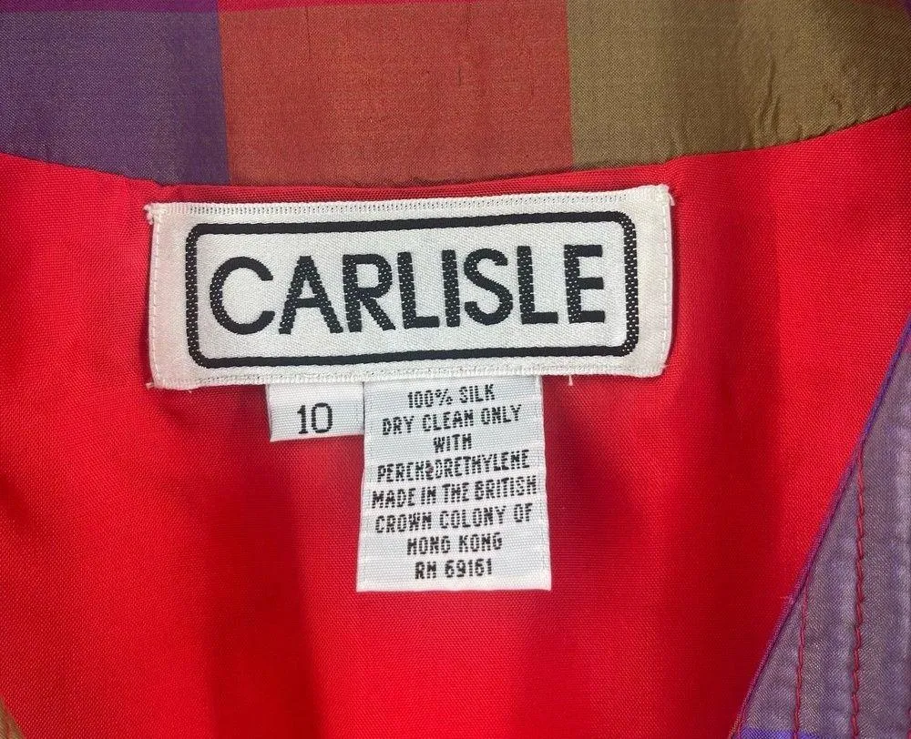 CARLISLE X VINTAGE Vest Size 10 Madras Plaid 100% Silk Chinese Knots Festival - Image 3