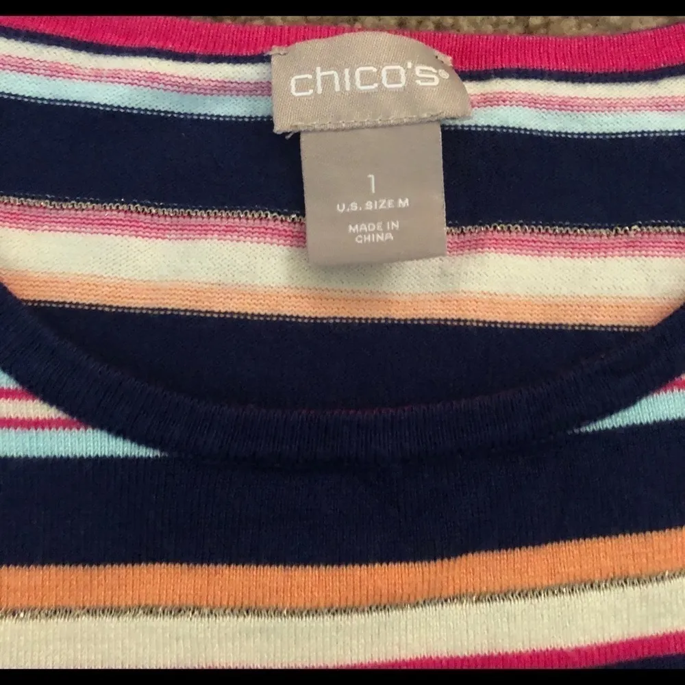Chico’s Colorful Striped Crewneck Sweater Sz. 1/M Casual Lightweight Office Wear - Image 4
