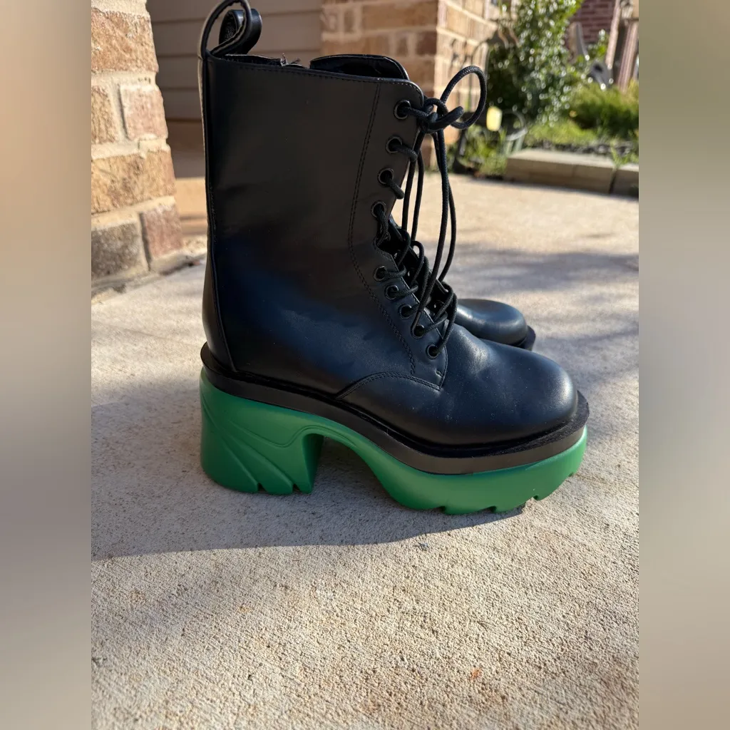 Platform black and green lace up boots 7 - Image 2