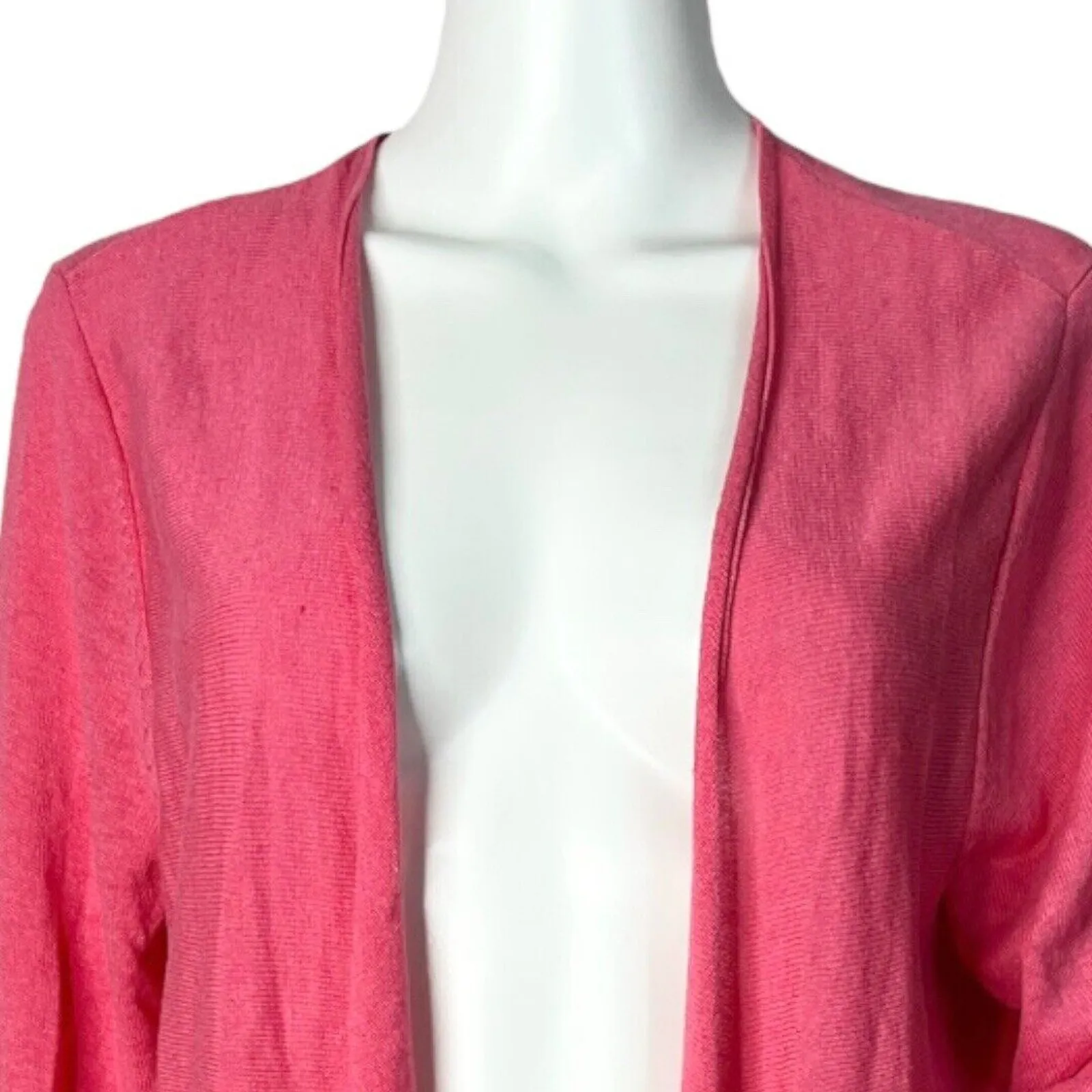 J.Jill Cardigan Pink‎ Linen Cotton Open Sweater Coastal Grandmillennial Large Pink - Image 4