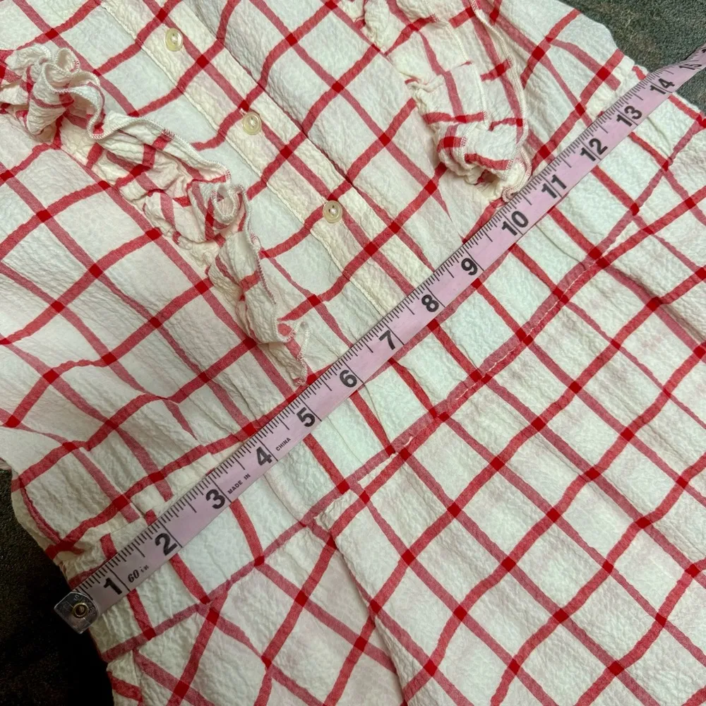 The Shirt by Rochelle Behrens Sleeveless Ruffled Windowpane Plaid Dress Small S Red - Image 9