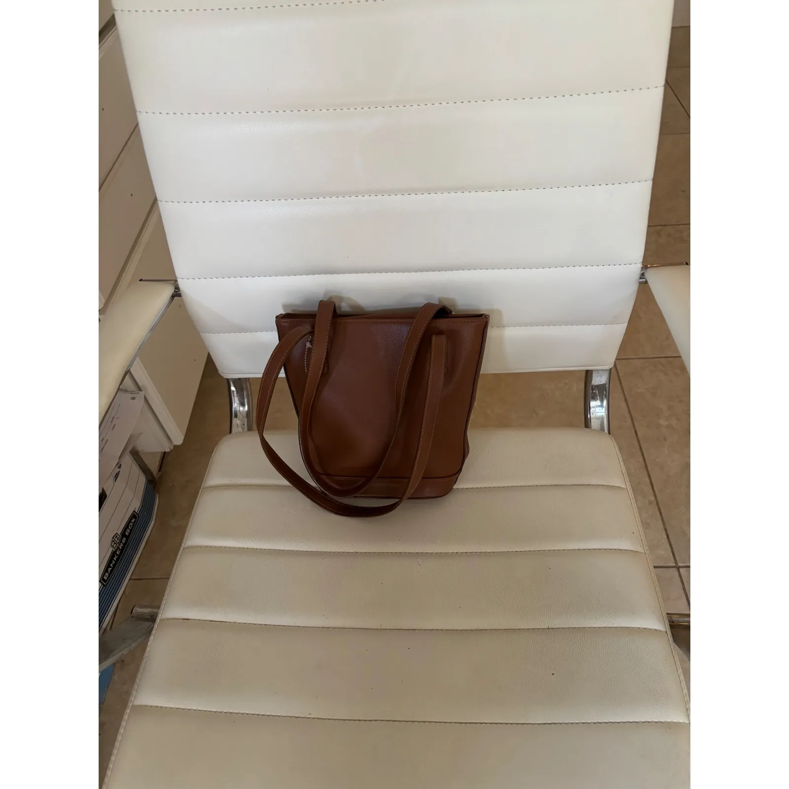 Liz Claiborne Brown Faux Leather Bucket Bag Purse Shoulder Bag - Image 3