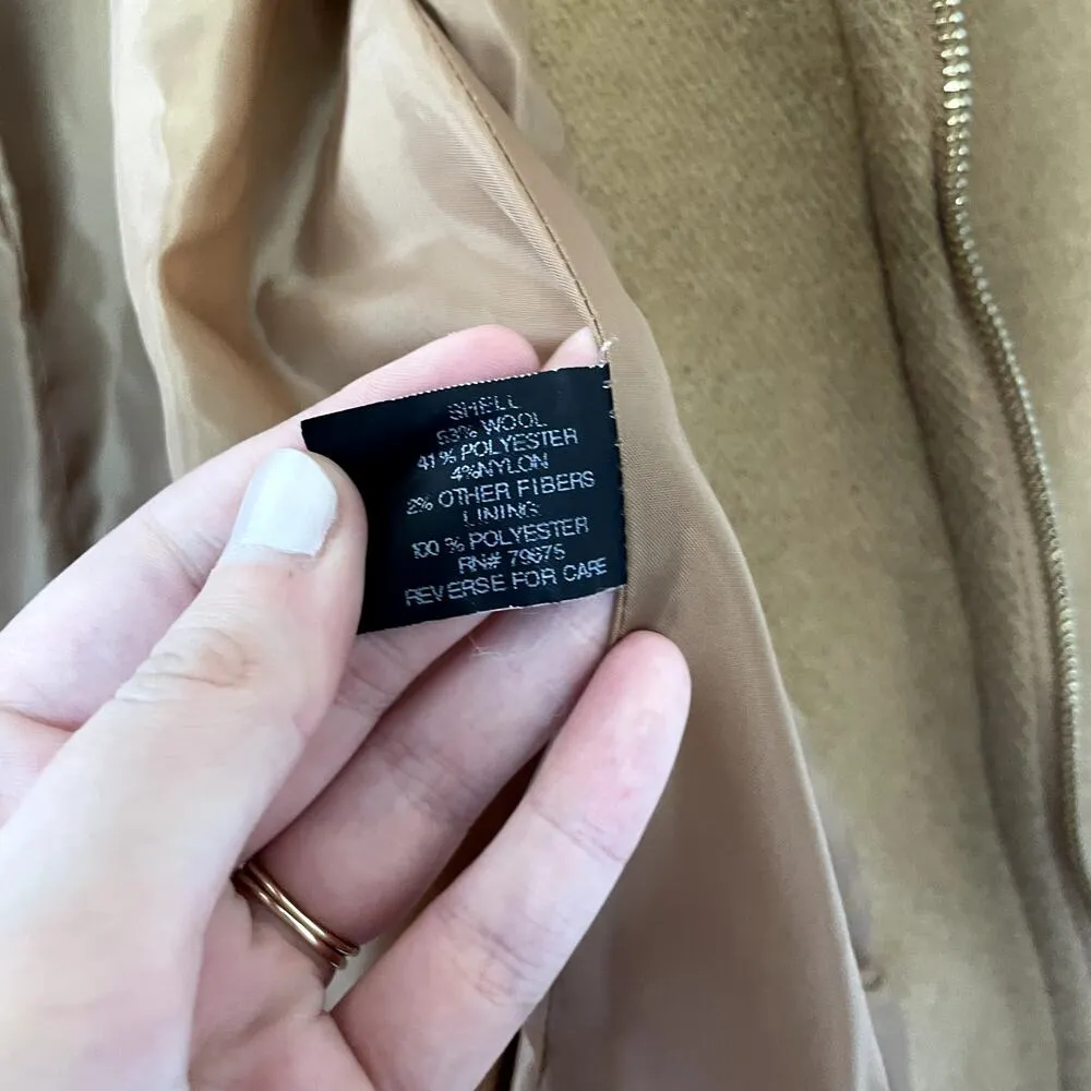 Michael Kors brown peacoat jacket warm wool winter pockets full zip women's XS - Image 6