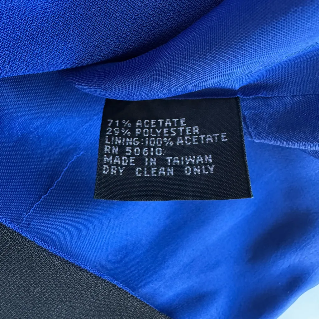 Vintage Jacqueline Ferrar Cobalt Blue Black Blazer Jacket Shoulder Pads 14 Pet Size 14P - Image 7