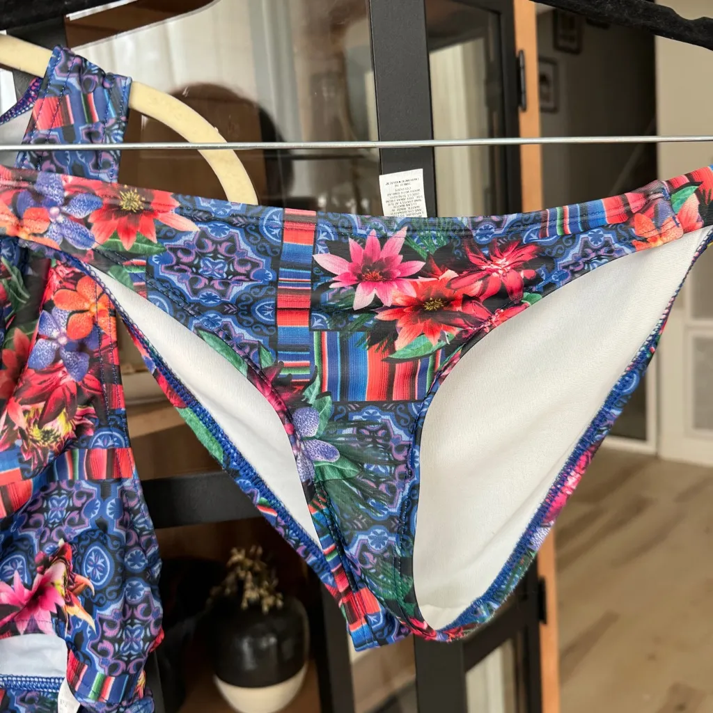 ASOS Aztec mexican kaleidoscope print bikini set colorful cutout tiefront floral - Image 9