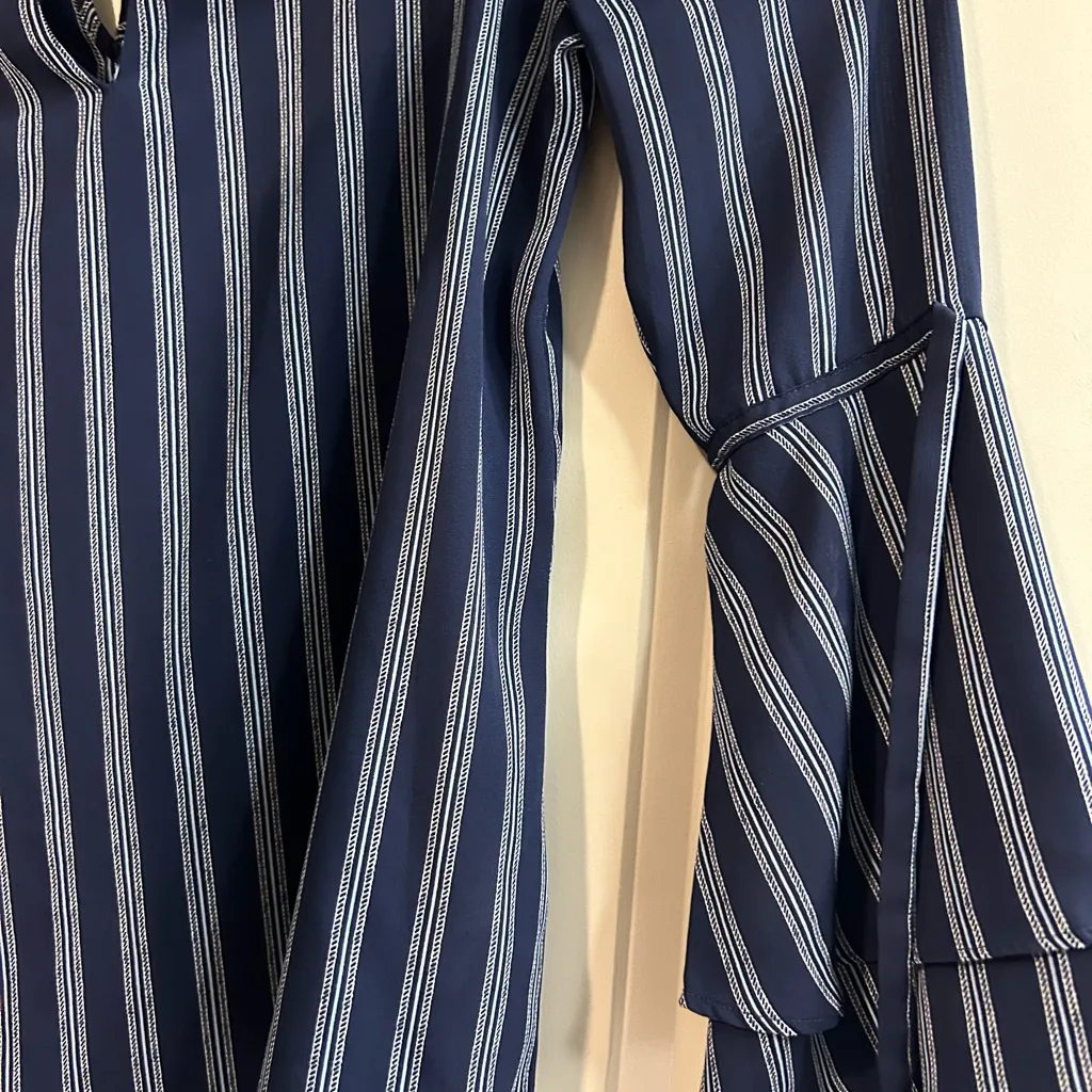 Michael Kors Navy and White Striped Blouse - Image 3