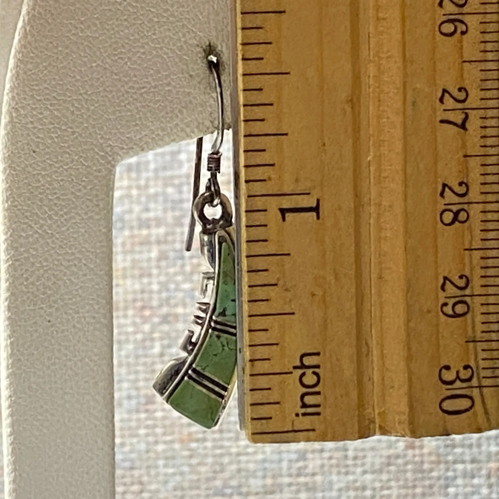 Vintage Sterling Silver Turquoise Feather Dangle Earrings Native American Style Green - Image 6