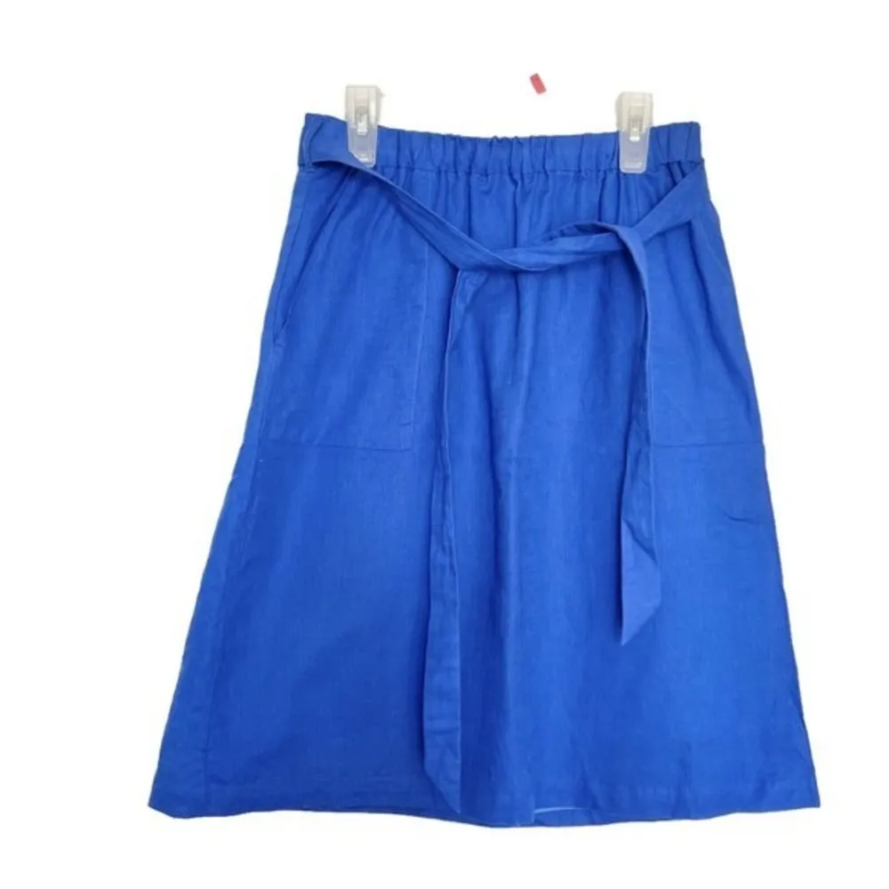 J Crew Blue Skirt Pleated Elastic Waistline Sz XS Linen Blend Minimalist Coastal - Image 4