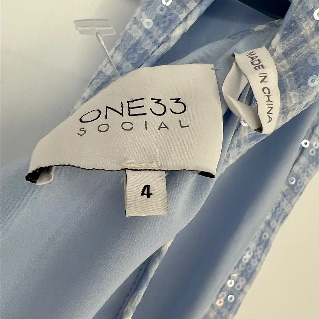 ONE33 Social Women's Blue Criss Cross sequin trend Halter Dress asymmetrical Size 4 - Image 9